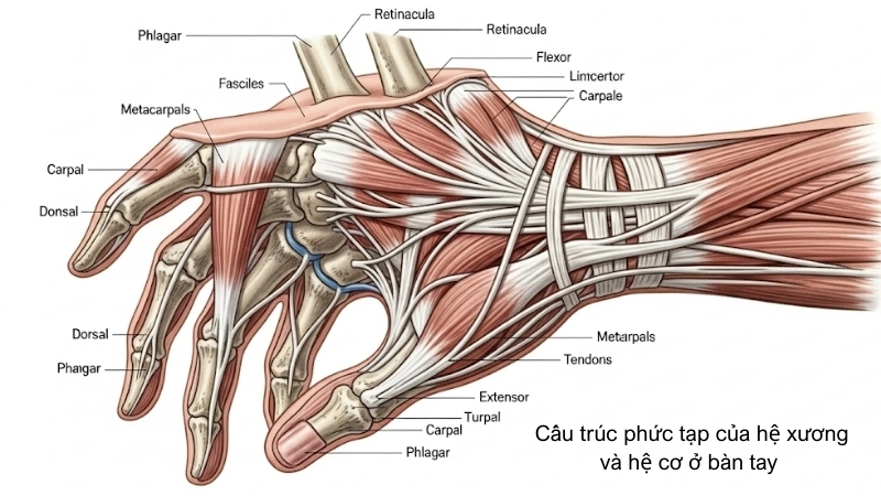  Cấu trúc phức tạp của hệ xương và hệ cơ ở bàn tay