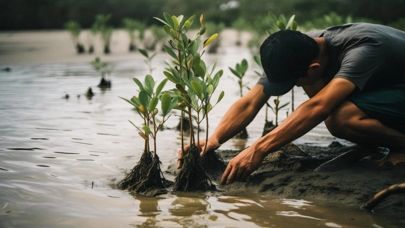  Cộng đồng địa phương trồng rừng ngập mặn để chống biến đổi khí hậu