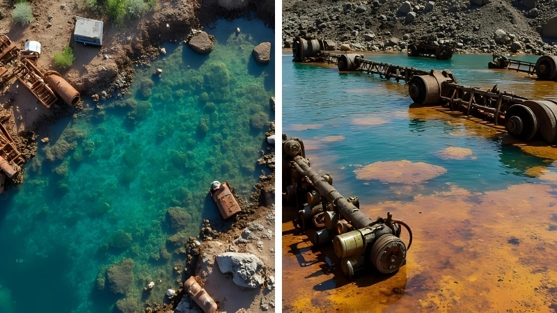 Dòng nước ô nhiễm chứa đầy kim loại nặng từ một khu mỏ cũ