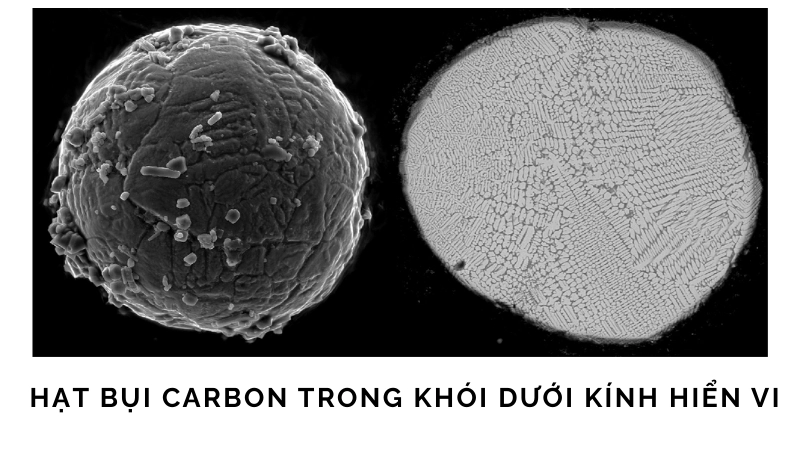  Hạt bụi carbon trong khói dưới kính hiển vi, cấu trúc tạo màu xám  