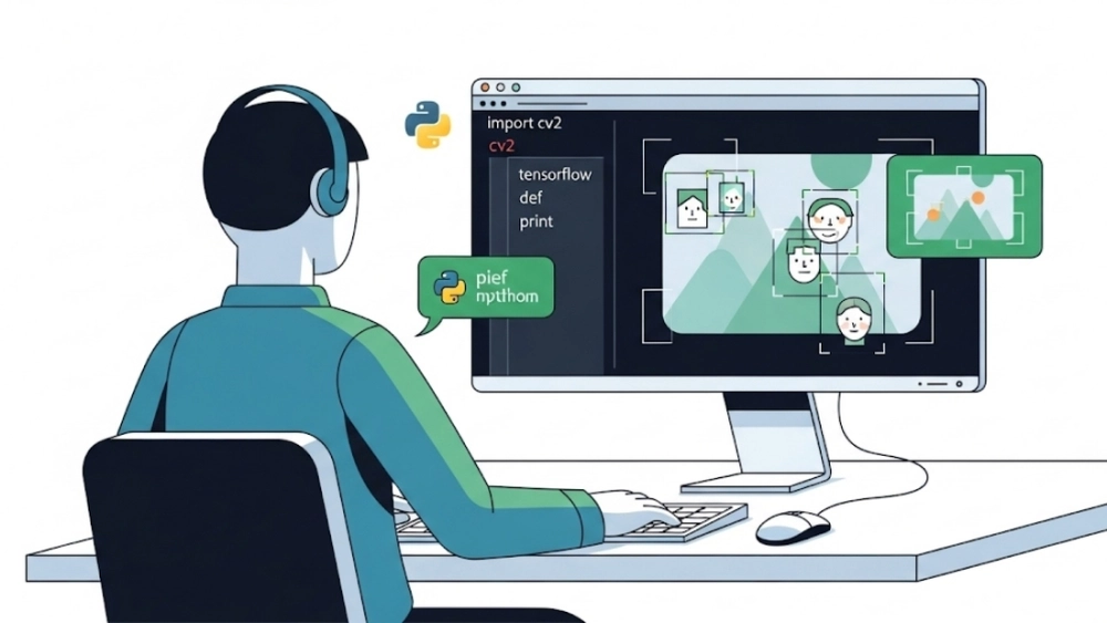  Một lập trình viên sử dụng Python để phát triển thuật toán thị giác máy tính