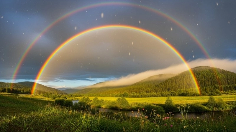 Mưa và ánh sáng kết hợp, hiện tượng quang học hình thành cầu vồng