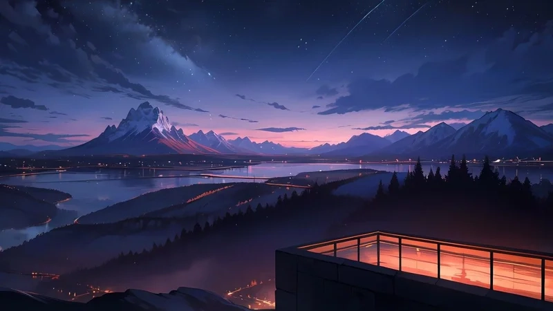 Đắm chìm trong ánh đêm qua phong cảnh anime đêm