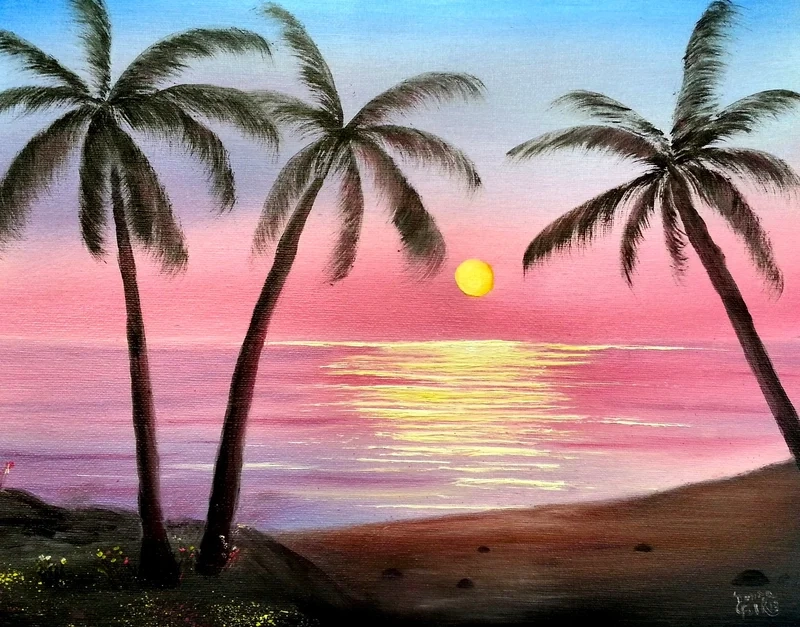 Cảm nhận hoàng hôn thơ mộng qua tranh phong cảnh biển hoàng hôn