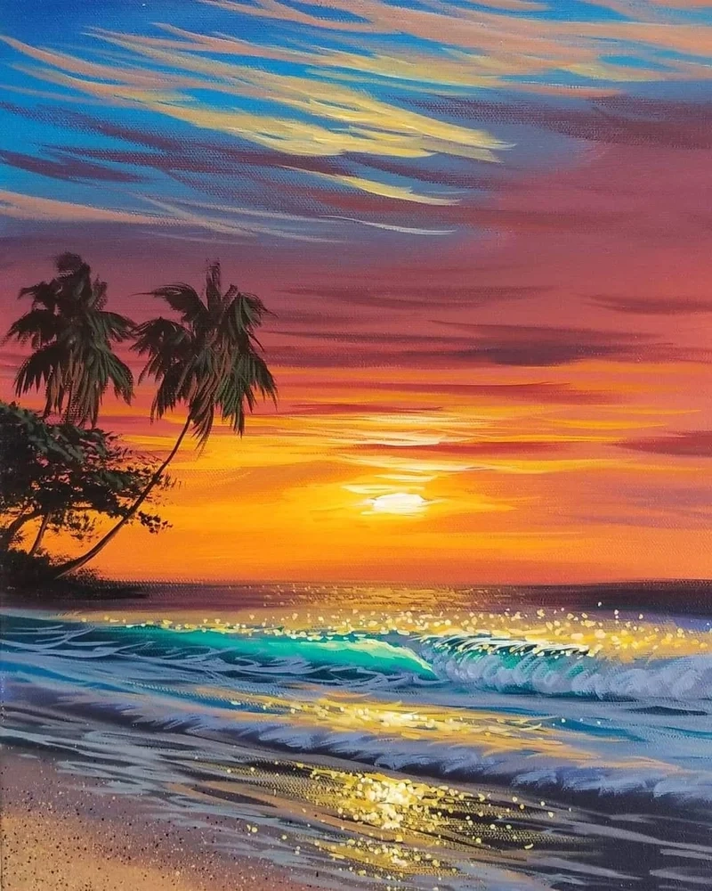 Thỏa sức sáng tạo với vẽ tranh phong cảnh biển hoàng hôn