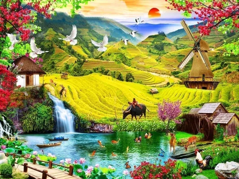 Cảm nhận sự tĩnh lặng qua tranh vẽ cảnh đồng quê đẹp mắt