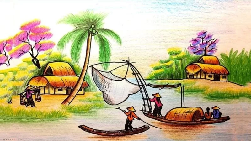 Tận hưởng phong cảnh giản dị với tranh vẽ đồng quê đơn giản
