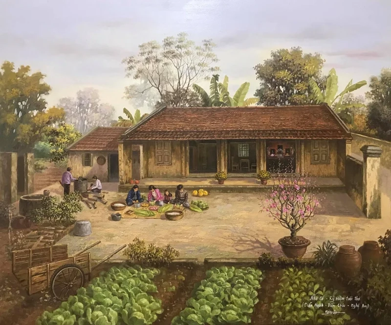 Hòa mình vào khung cảnh miền Bắc với tranh vẽ làng quê bắc bộ