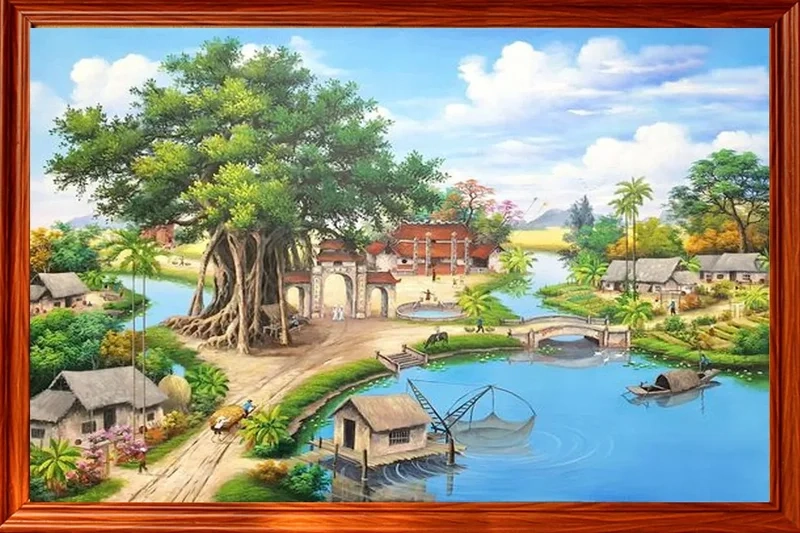 Chiêm ngưỡng từng chi tiết tinh tế trong tranh phong cảnh làng quê đẹp