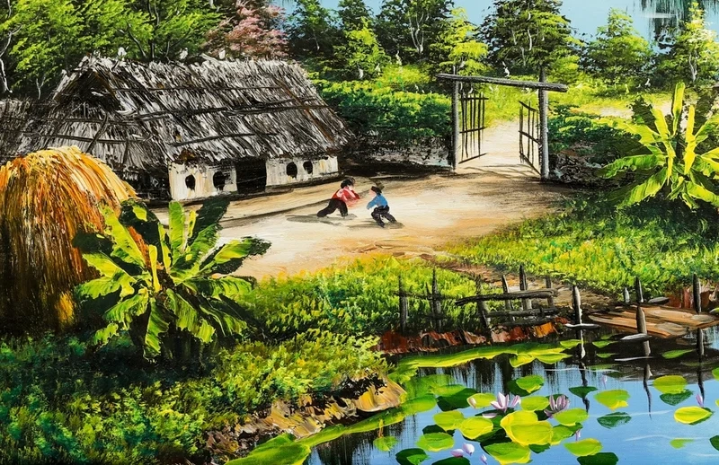Tận hưởng vẻ đẹp bình dị qua tranh vẽ cảnh làng quê