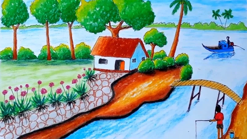 Trải nghiệm từng nét vẽ với vẽ tranh phong cảnh quê em tuyệt đẹp