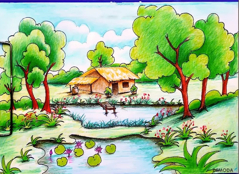 Thưởng thức nghệ thuật qua tranh vẽ về quê hương tươi sáng