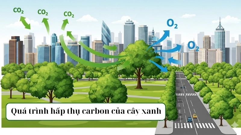  Quá trình hấp thụ carbon của cây xanh trong hệ sinh thái học đô thị