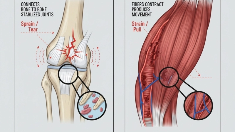  So sánh chấn thương ở dây chằng và hệ cơ trong cơ thể