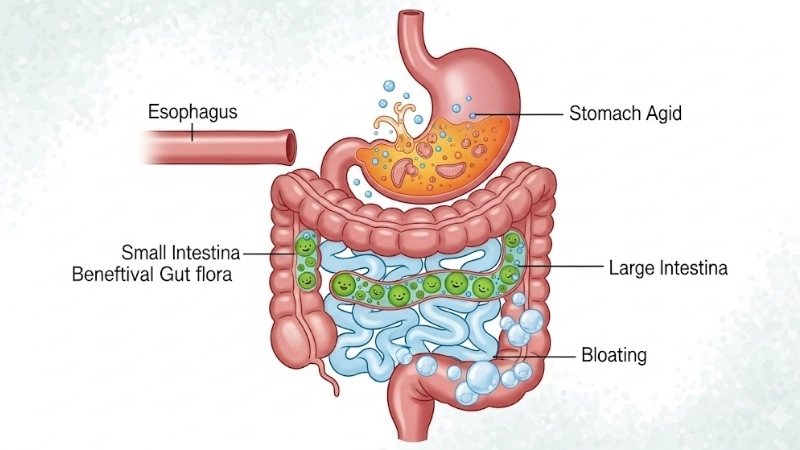  Sự tích tụ khí trong ruột gây ra cảm giác đầy hơi khó chịu
