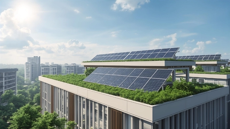 Tích hợp năng lượng tái tạo như pin mặt trời trên mái nhà xanh