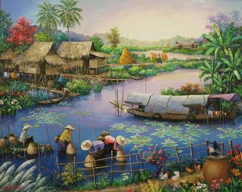 Khám phá khung cảnh bình yên với tranh cảnh đồng quê đẹp