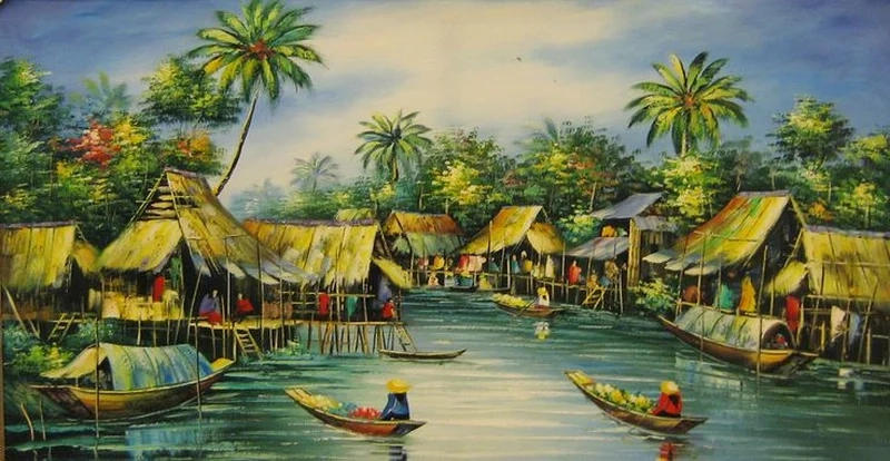 Tạo không gian mộc mạc cùng tranh gỗ cảnh đồng quê