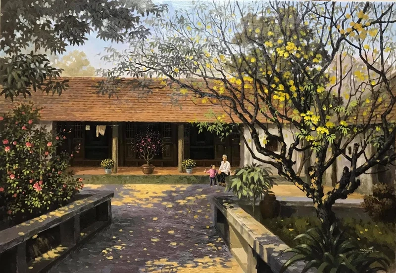 Cảm nhận hồn quê qua tranh làng quê bắc bộ yên ả