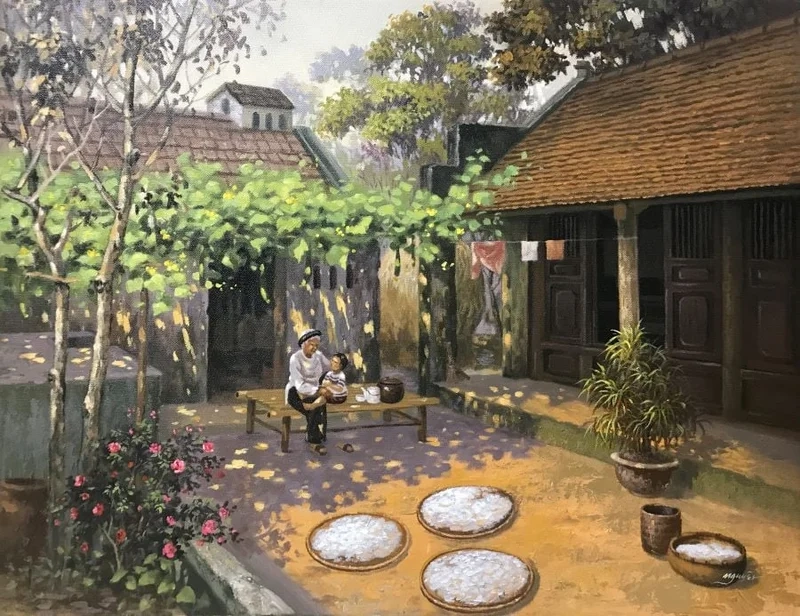 Trải nghiệm sự thanh bình với tranh phong cảnh làng quê đơn giản