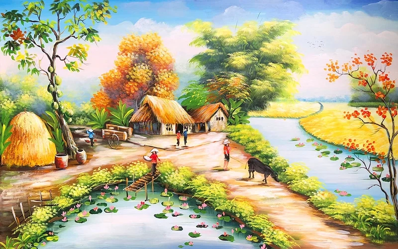 Thưởng thức khung cảnh thanh bình qua tranh phong cảnh đồng quê