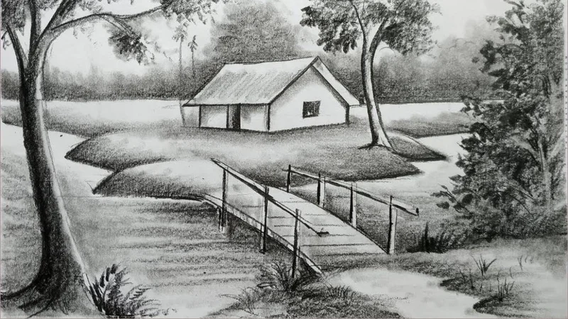 Tâm trạng trầm lắng qua tranh chì phong cảnh buồn