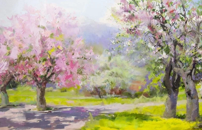 Mùa xuân tươi sáng hiện lên qua vẽ tranh phong cảnh mùa xuân bằng màu nước