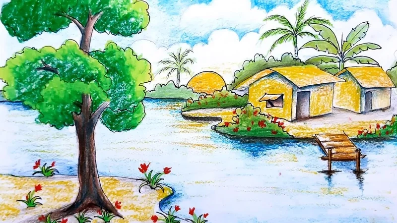 Chiêm ngưỡng nét tinh tế trong tranh vẽ cảnh quê hương