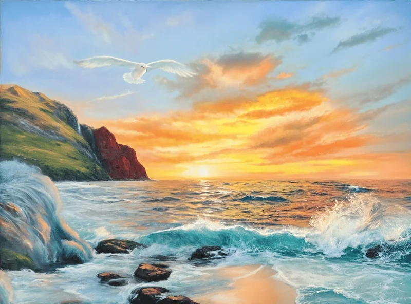 Cảm giác biển đảo xa xôi qua tranh sơn dầu cảnh biển