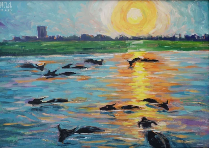 Chiêm ngưỡng hoàng hôn tuyệt đẹp trong tranh sơn dầu phong cảnh hoàng hôn