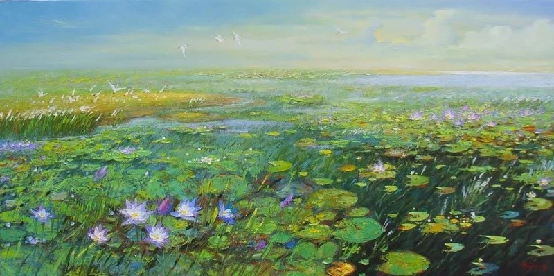 Thưởng thức làng quê yên ả với tranh sơn dầu phong cảnh làng quê