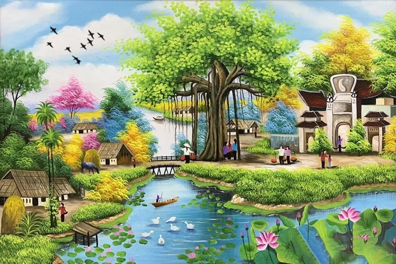 Thả hồn với tranh phong cảnh đồng quê sơn dầu tĩnh lặng và thơ mộng