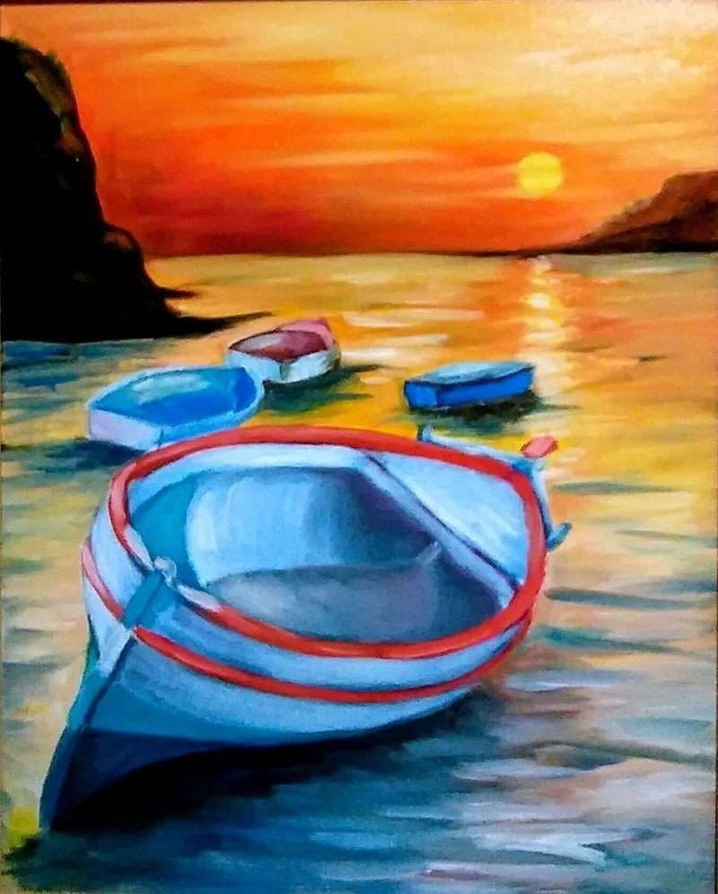 Hòa mình vào ánh chiều qua vẽ tranh phong cảnh biển hoàng hôn