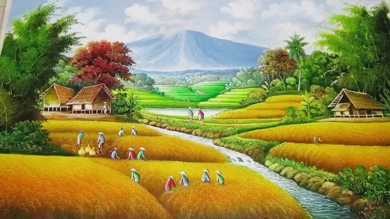 Thể hiện quê hương thân thương bằng vẽ tranh cảnh đồng quê hương