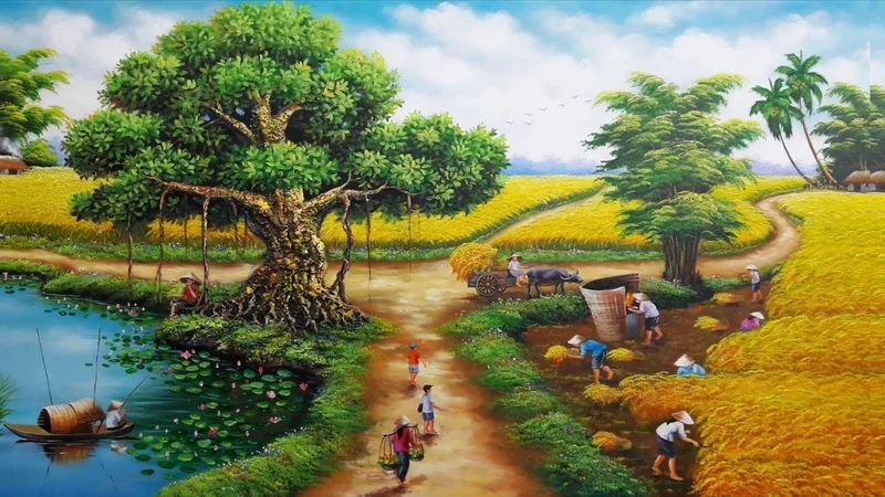 Tạo điểm nhấn cho tác phẩm với vẽ tranh cảnh đồng lúa