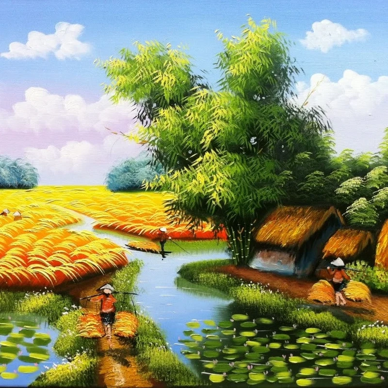 Khám phá chi tiết thiên nhiên qua vẽ tranh cánh đồng lúa