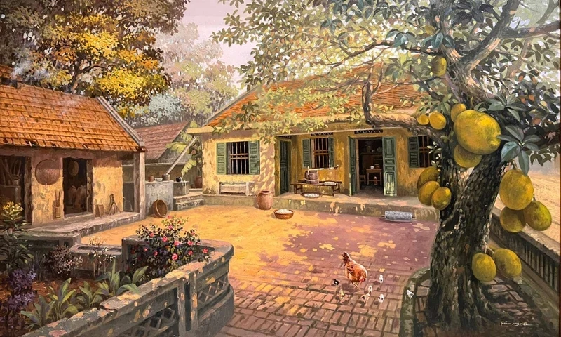 Lưu giữ ký ức tuổi thơ bằng vẽ tranh cảnh làng quê em