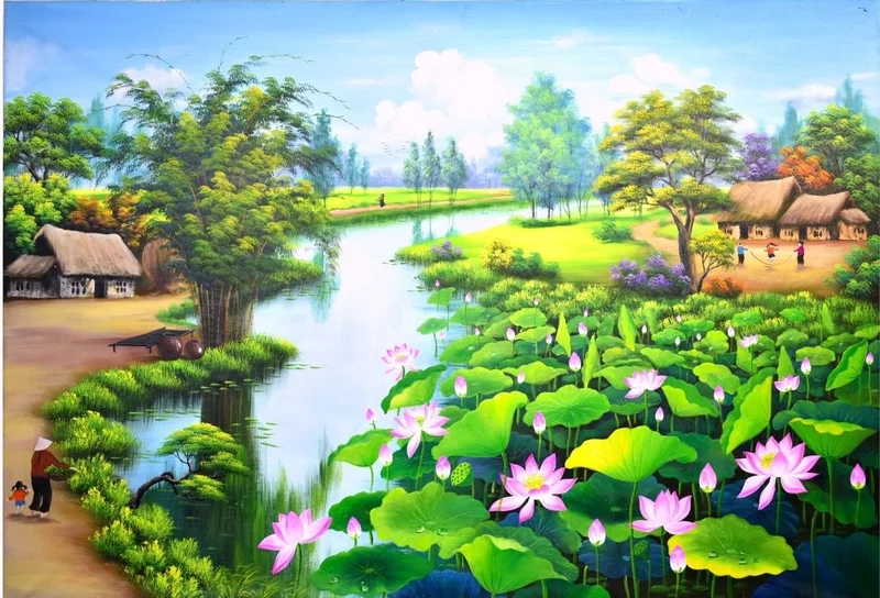 Thể hiện nét đẹp mộc mạc qua vẽ tranh về quê hương đẹp