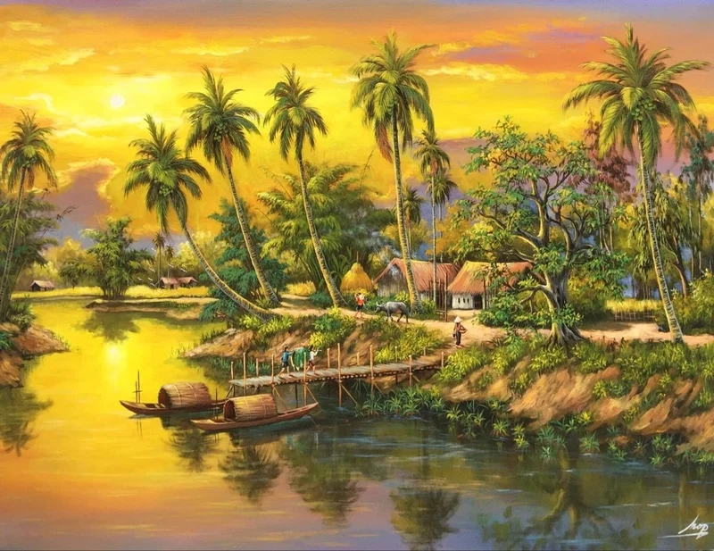 Tận hưởng vẻ đẹp bình dị với ảnh vẽ tranh quê hương