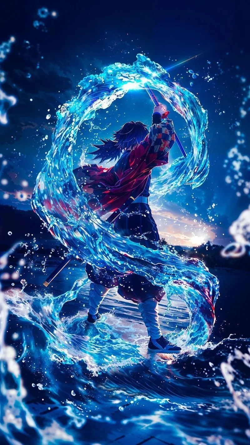 Lưu giữ khoảnh khắc chiến đấu với ảnh thủy trụ giyuu