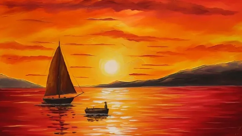 Nghệ thuật sơn dầu sống động nhờ tranh sơn dầu phong cảnh hoàng hôn