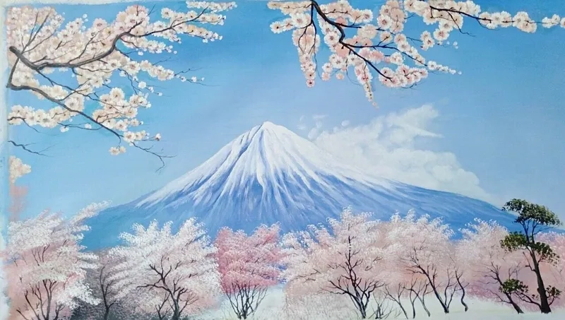 Nghệ thuật vẽ núi Phú Sĩ và hoa anh đào tuyệt sắc