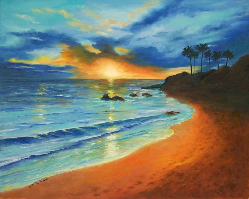 Học vẽ hoàng hôn đẹp với vẽ tranh phong cảnh biển hoàng hôn