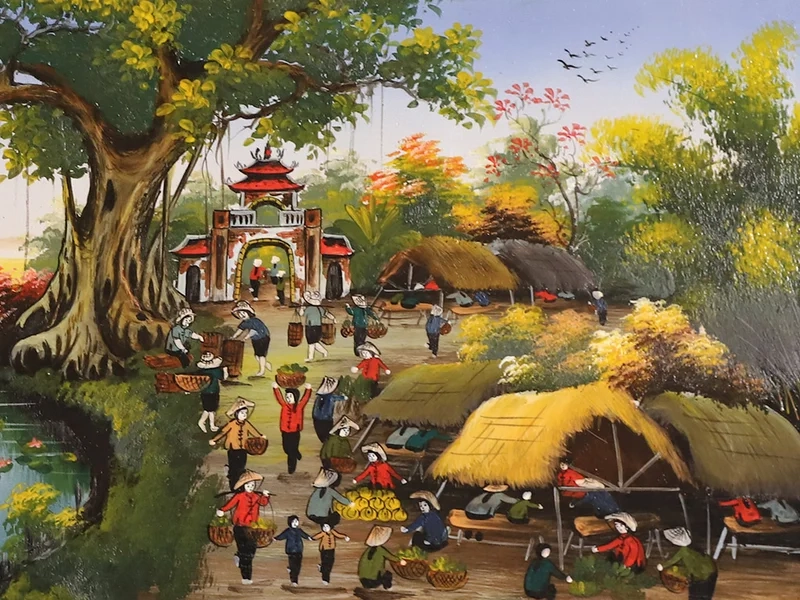 Khám phá nét đẹp dân dã với tranh phong cảnh chợ quê