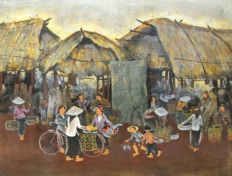 Ghi lại nhịp sống đời thường bằng tranh vẽ cảnh chợ quê