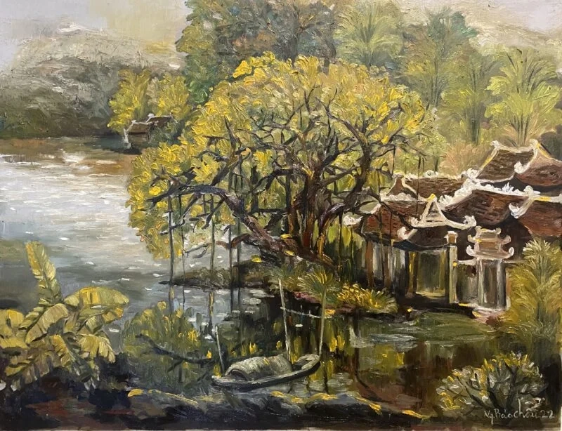 Tận hưởng vẻ đẹp làng quê yên ả với tranh phong cảnh làng quê đẹp