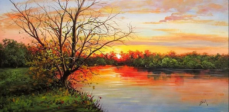 Ngắm hoàng hôn rực rỡ qua tranh phong cảnh hoàng hôn đẹp