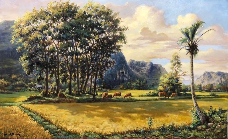 Chiêm ngưỡng yên bình của tranh đồng quê đẹp