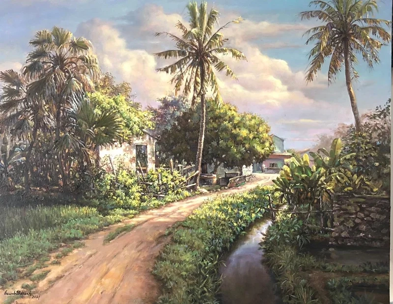 Ngắm cảnh làng quê qua tranh phong cảnh đẹp làng quê