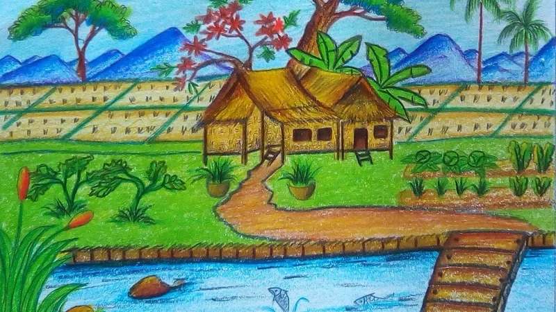Tô điểm tuổi thơ bằng vẽ tranh làng quê đơn giản
